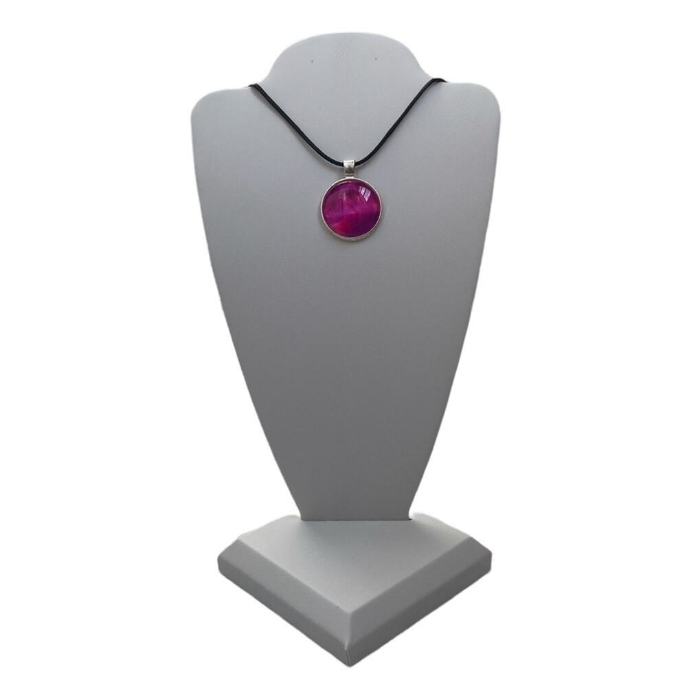 Svetlana Yeung Handmade Pendant Necklace | Pink Purple Fluid Art Round Resin - Picture 2 of 4
